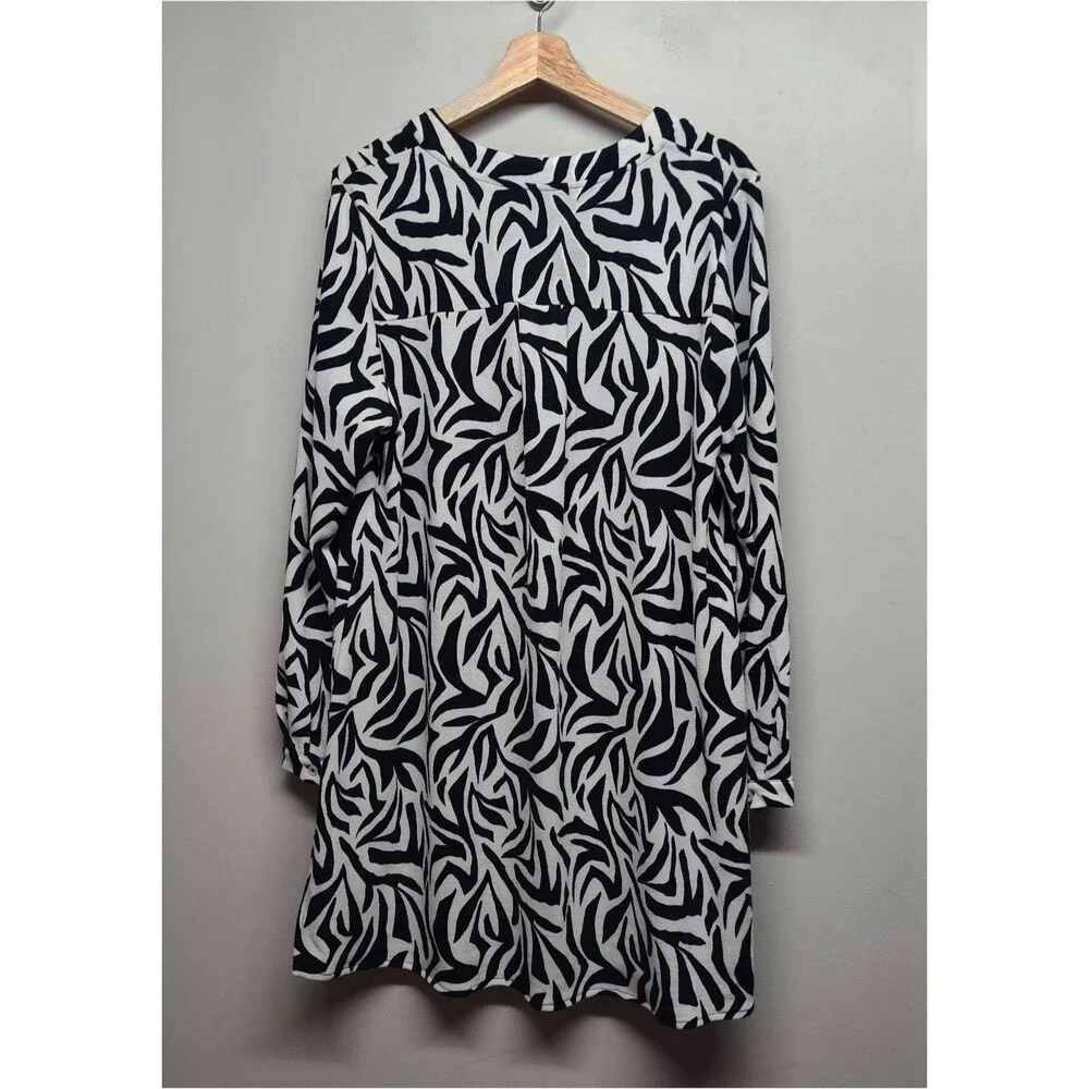 Lildy Tunic Dress Women Size L/XL White Black 3/5 Sleeve Knit Long Sleeve Casual - Picture 5 of 6